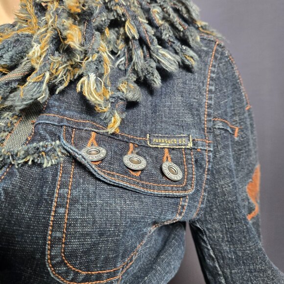 Vintage Y2K Parasuco Fringed Denim Jean Jacket Size M Boho Grunge Zip Up - Picture 6 of 11